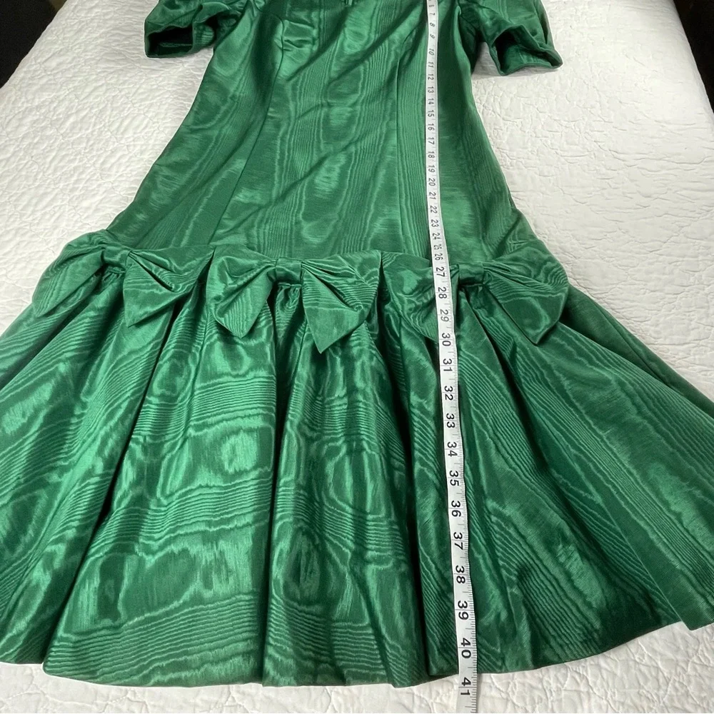 🔥Vintage Maggie Breen Puffed Sleeve Bows Midi Green Dress - Picture 12 of 12